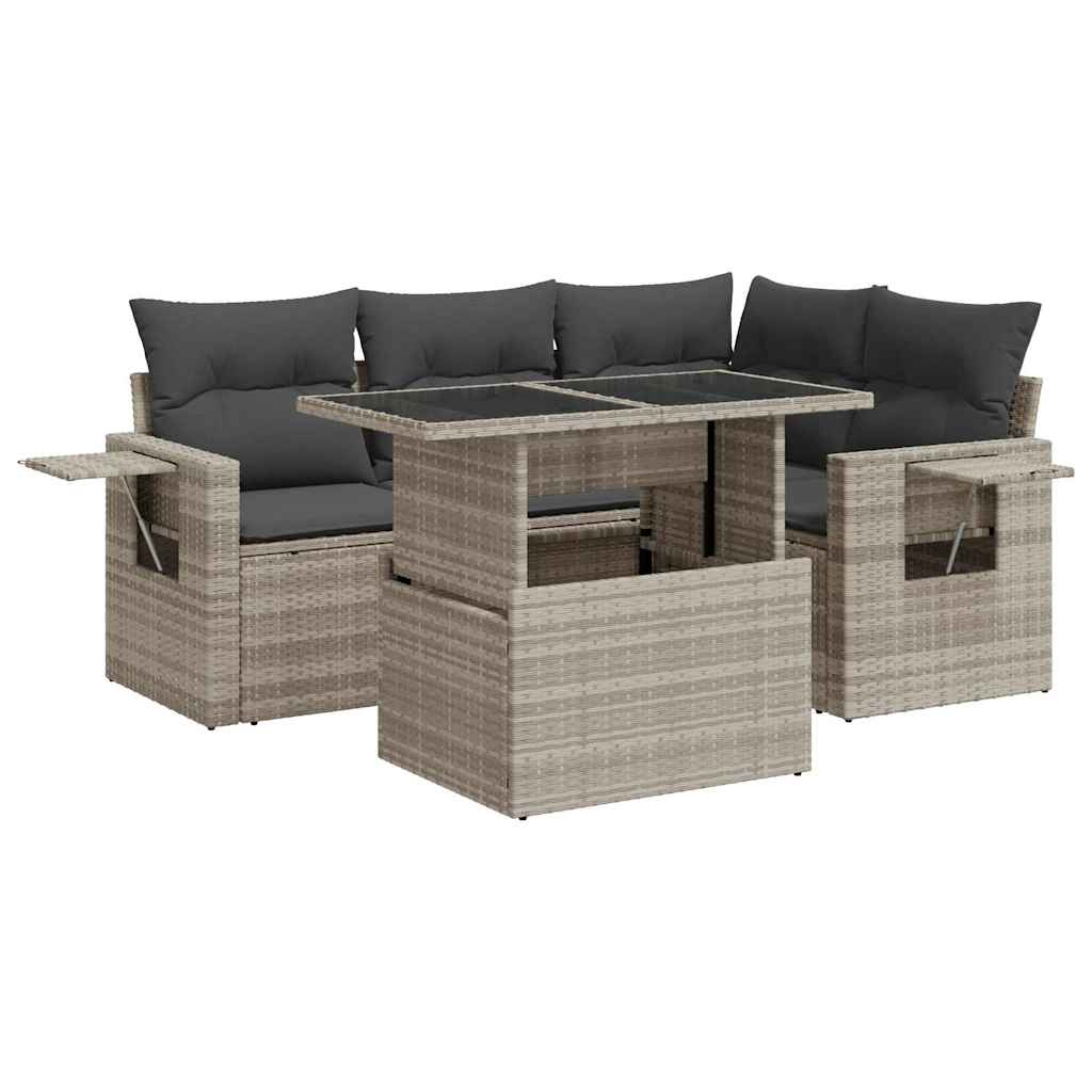 Set Divano da Giardino 5pz con Cuscini Grigio Chiaro Polyrattan