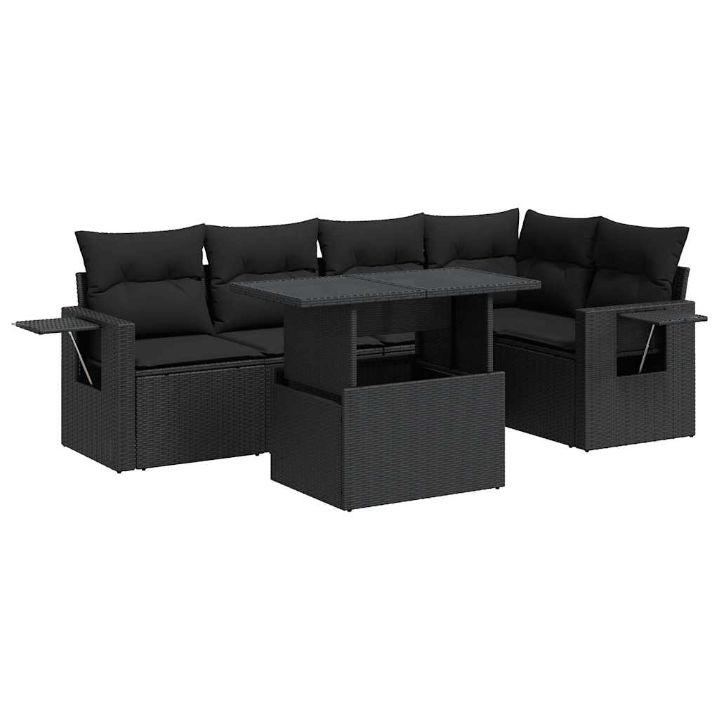 Set Divano da Giardino 6 pz con Cuscini Nero in Polyrattan