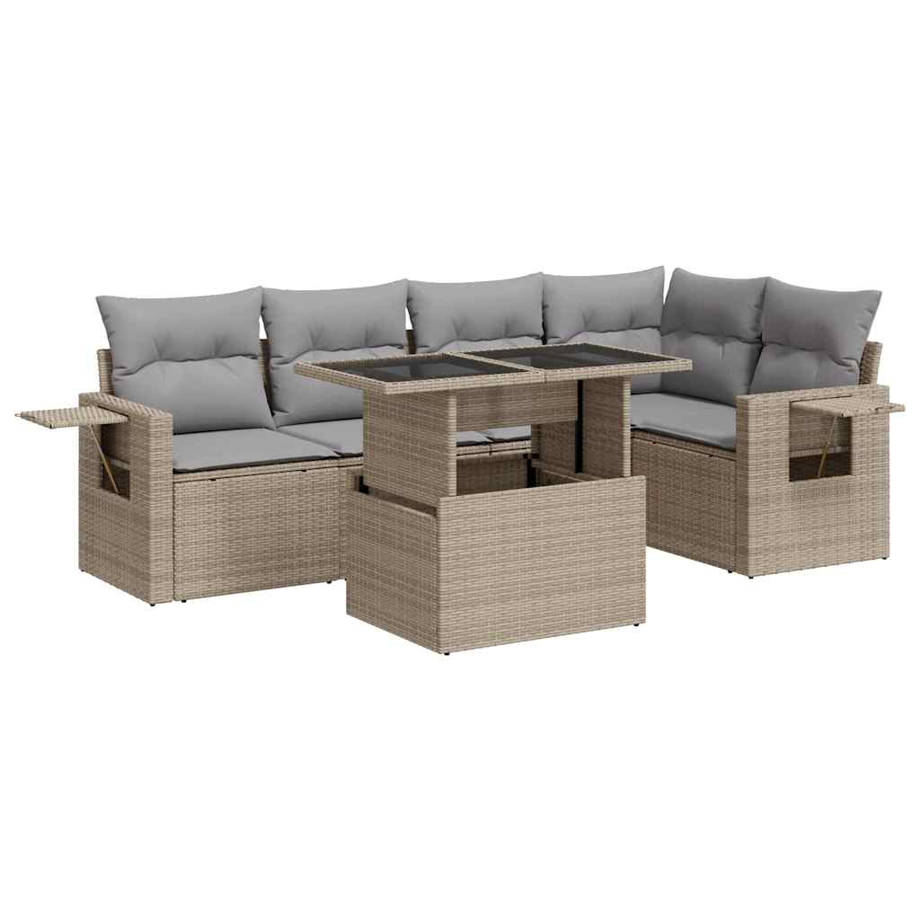 Set Divano da Giardino 6 pz con Cuscini Beige in Polyrattan