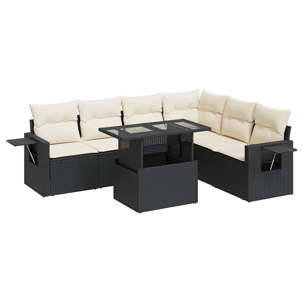 Set Divani da Giardino con Cuscini 7pz Nero Polyrattan