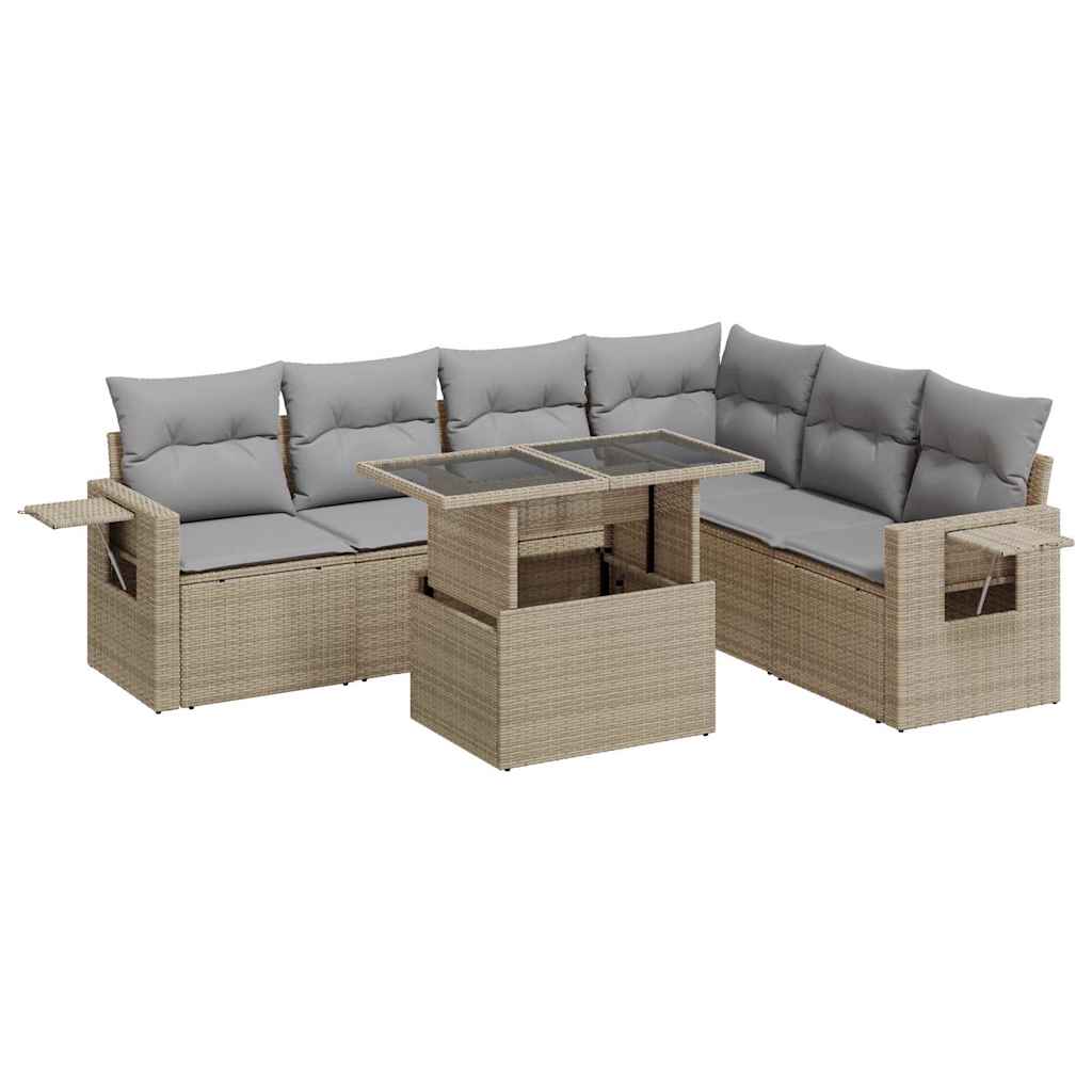 Set Divani da Giardino 7 pz con Cuscini Beige in Polyrattan