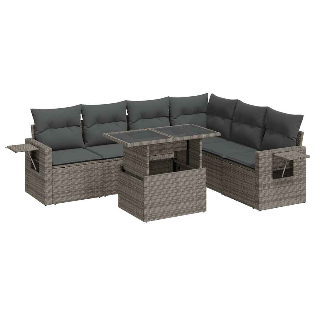 Set Divani da Giardino 7 pz con Cuscini Grigio in Polyrattan