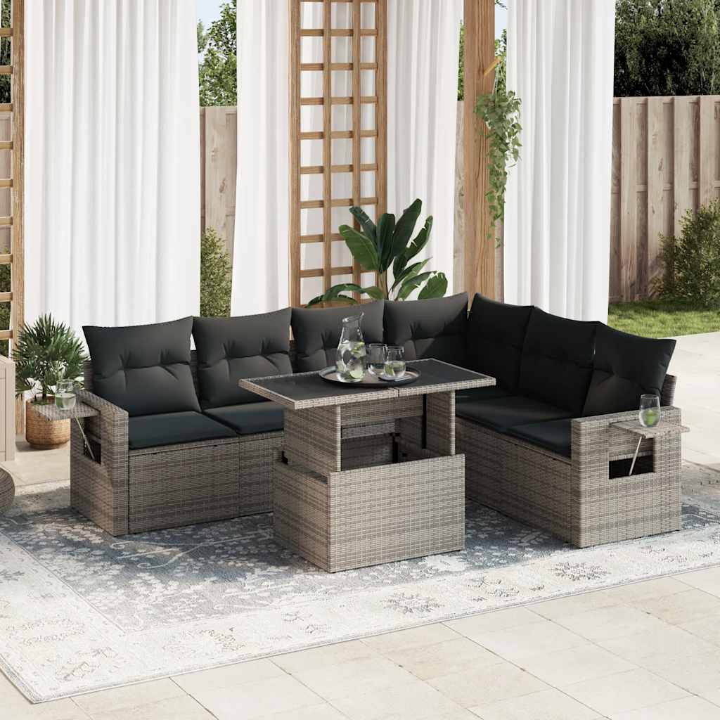 Set Divani da Giardino 7 pz con Cuscini Grigio in Polyrattan