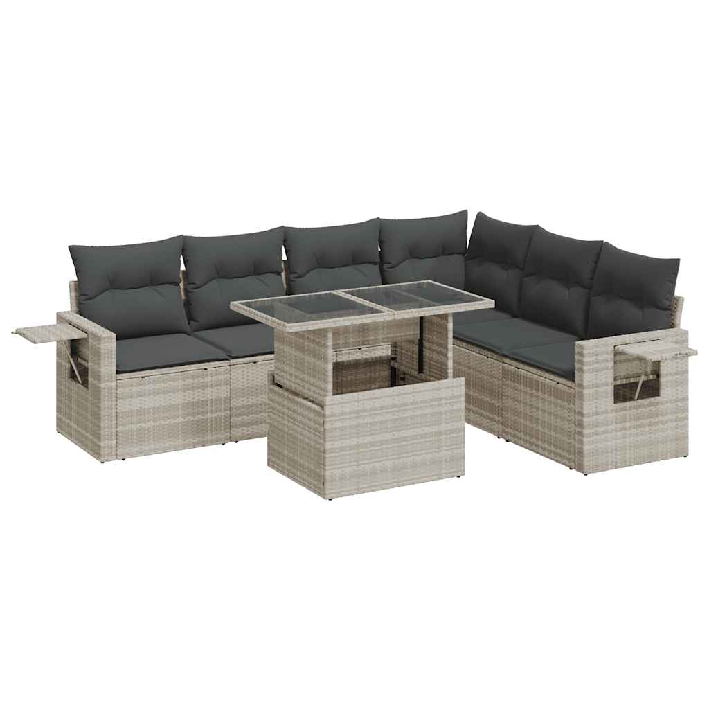 Set Divani da Giardino 7pz con Cuscini Grigio Chiaro Polyrattan