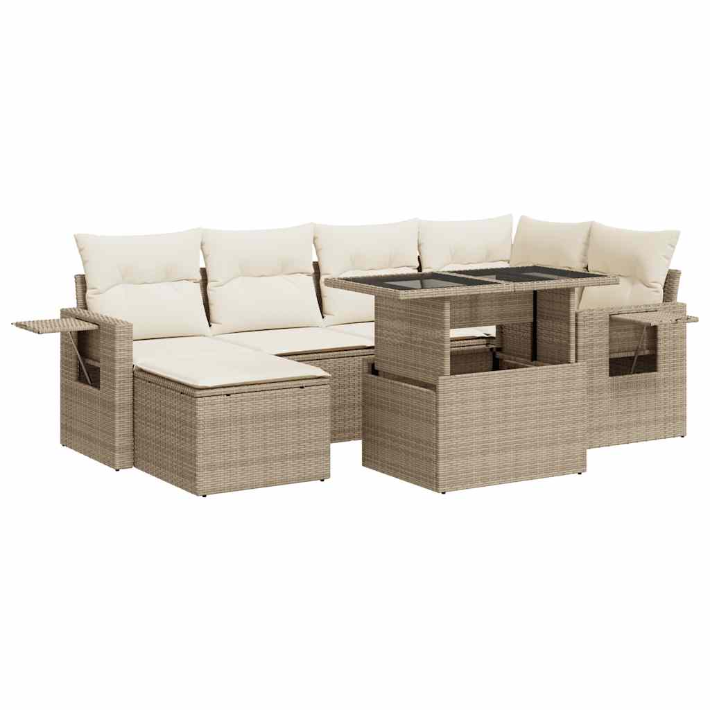 Set Divani da Giardino 7 pz con Cuscini Beige in Polyrattan