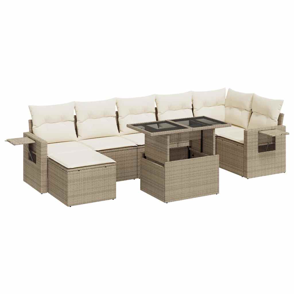 Set Divano da Giardino 8 pz con Cuscini Beige in Polyrattan