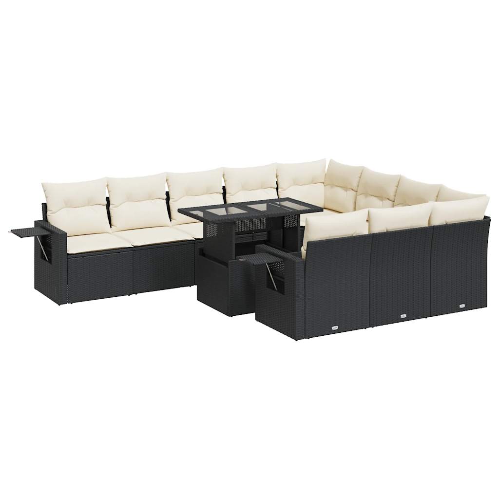 Set Divani da Giardino 11 pz con Cuscini in Polyrattan Nero