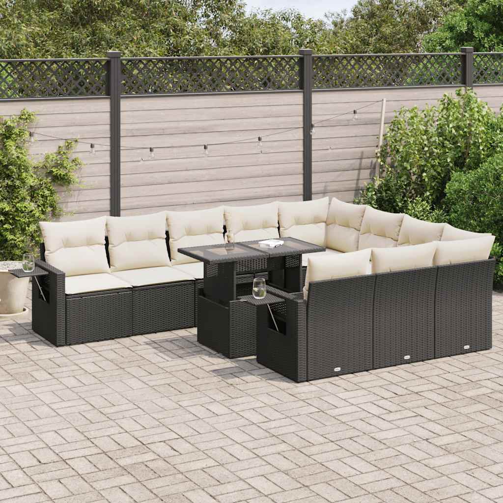 Set Divani da Giardino 11 pz con Cuscini in Polyrattan Nero