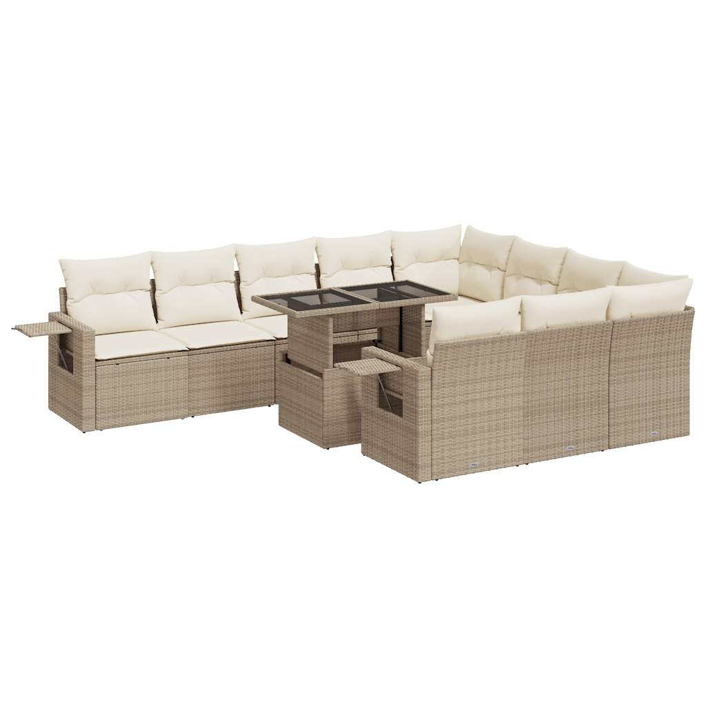 Set Divani da Giardino 11 pz con Cuscini Beige in Polyrattan