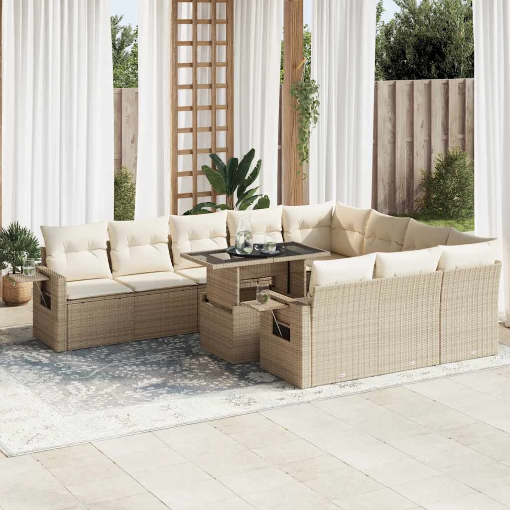 Set Divani da Giardino 11 pz con Cuscini Beige in Polyrattan