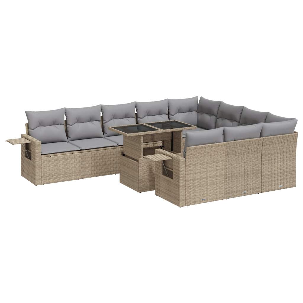 Set Divani da Giardino 11 pz con Cuscini Beige in Polyrattan