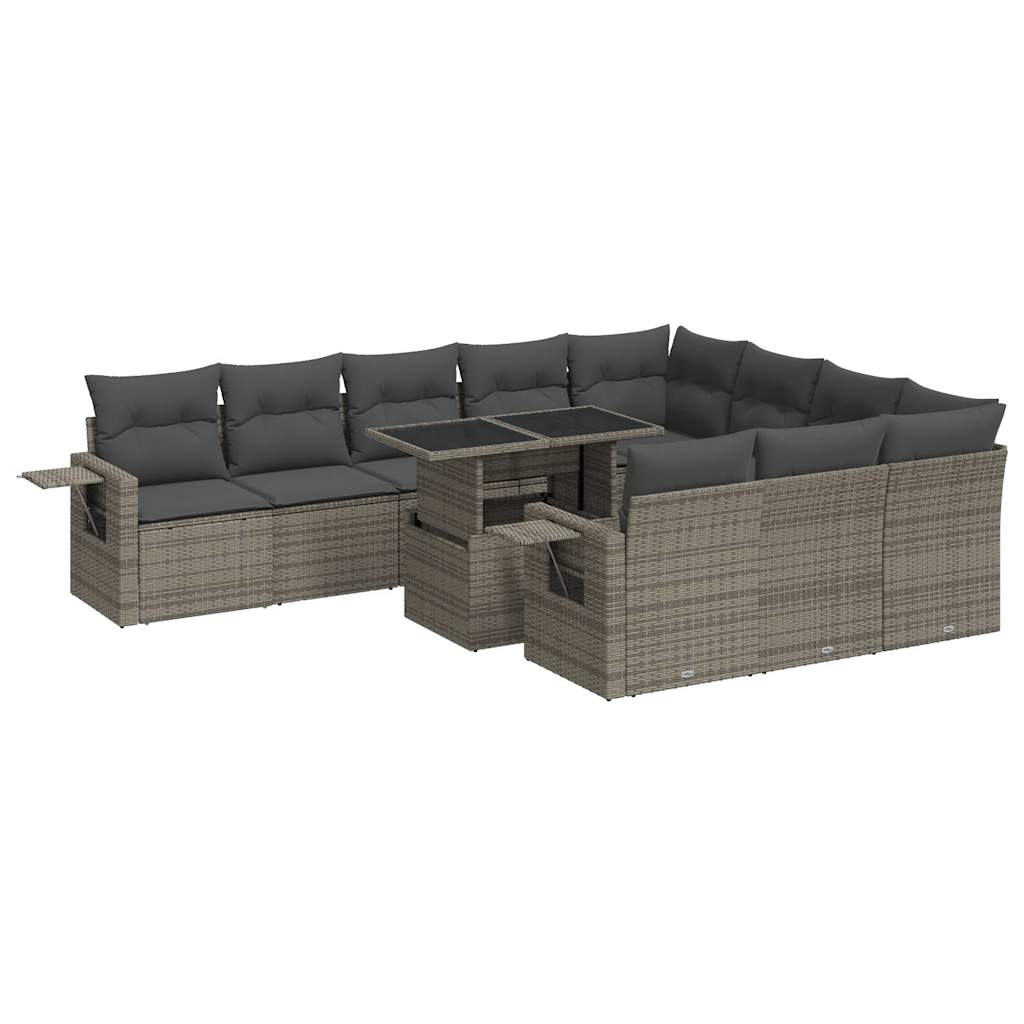 Set Divani da Giardino 11 pz con Cuscini in Polyrattan Grigio