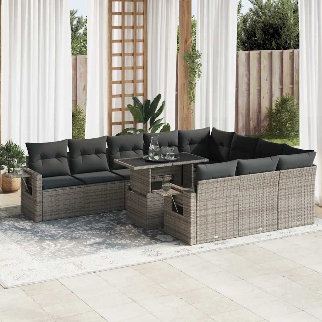 Set Divani da Giardino 11 pz con Cuscini in Polyrattan Grigio