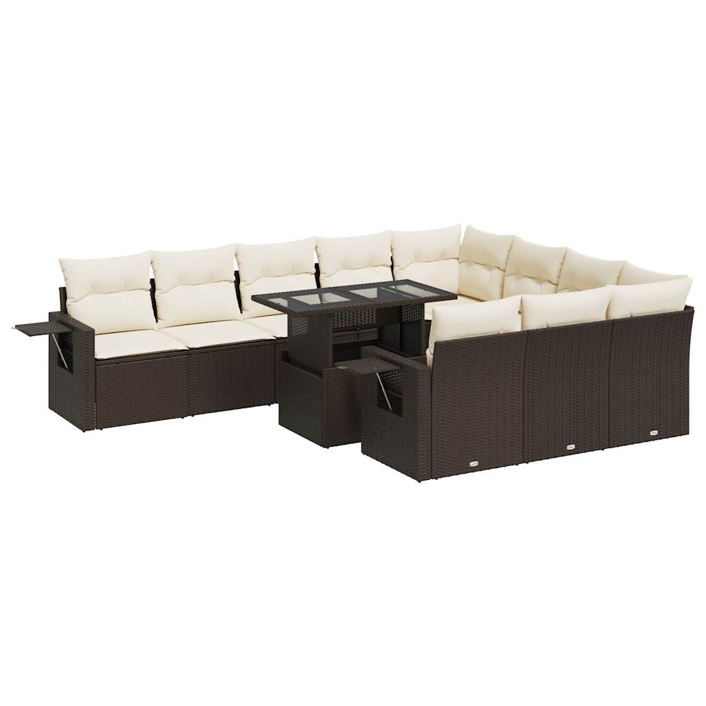 Set Divani da Giardino 11 pz con Cuscini Polyrattan Marrone