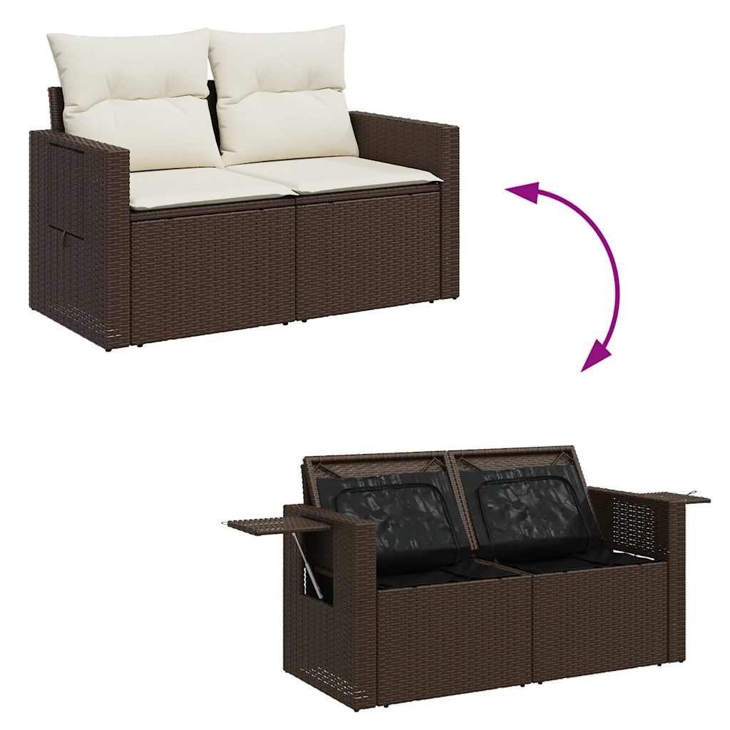 Set Divani da Giardino 11 pz con Cuscini Polyrattan Marrone