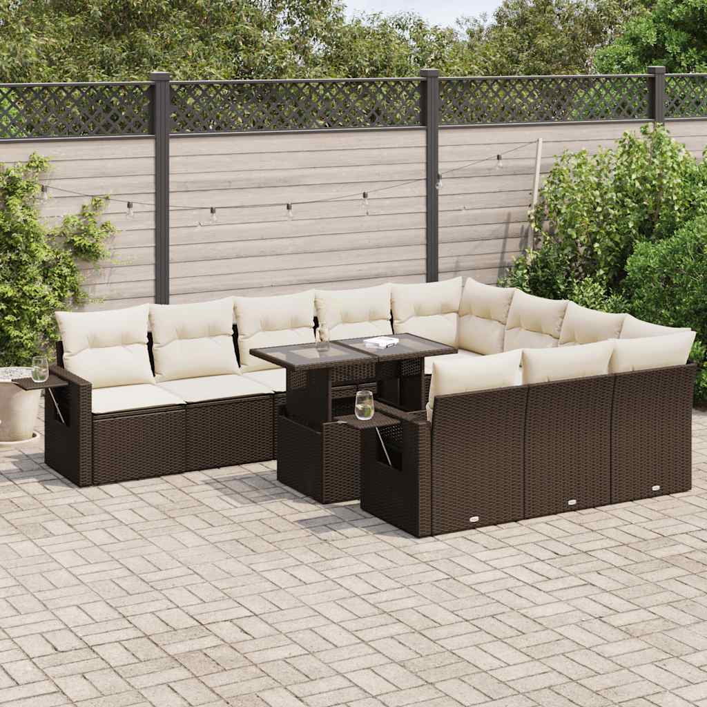 Set Divani da Giardino 11 pz con Cuscini Polyrattan Marrone