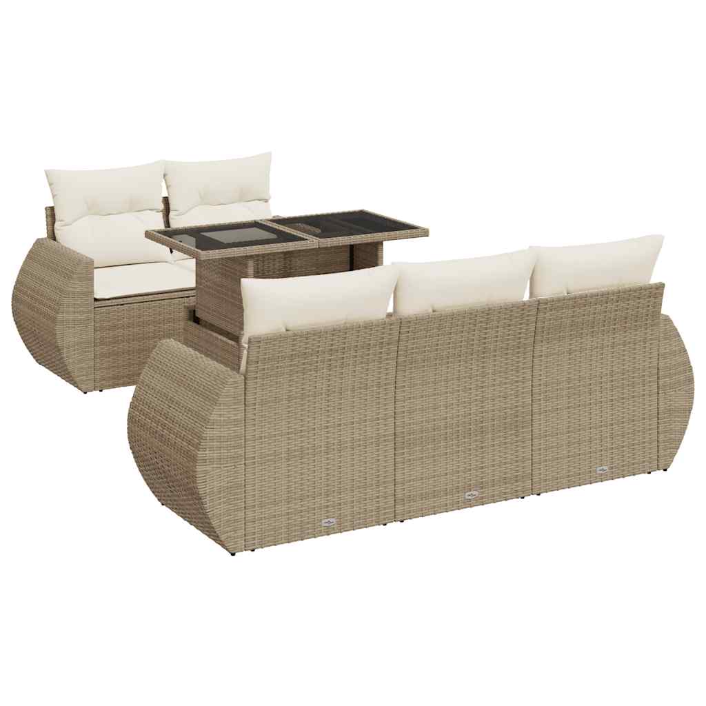 Set Divano da Giardino 6 pz con Cuscini Beige in Polyrattan