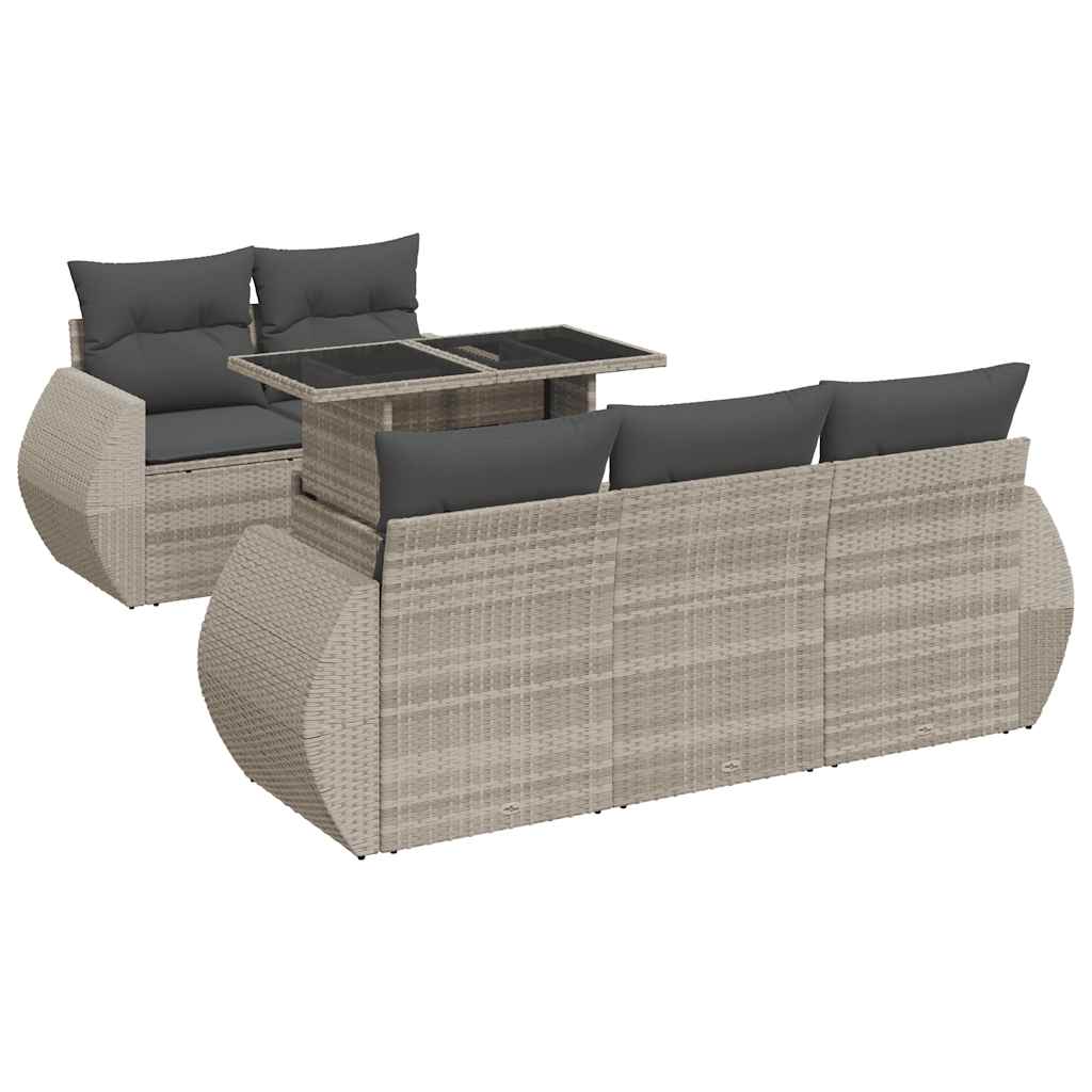 Set Divano da Giardino 6pz con Cuscini Grigio Chiaro Polyrattan