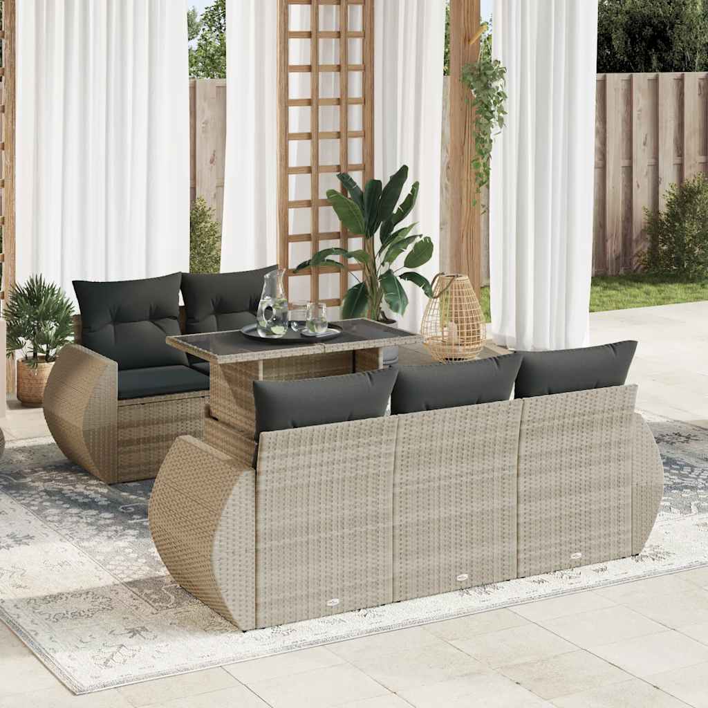 Set Divano da Giardino 6pz con Cuscini Grigio Chiaro Polyrattan