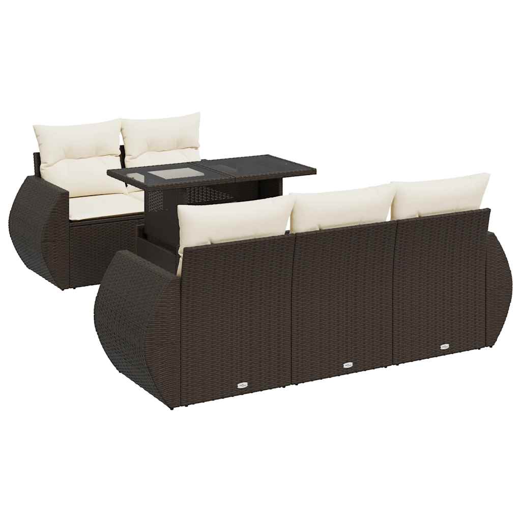 Set Divano da Giardino 6 pz con Cuscini Marrone in Polyrattan