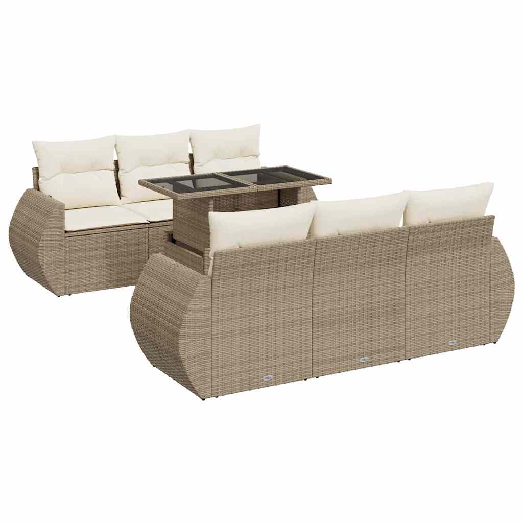 Set Divani da Giardino 7 pz con Cuscini Beige in Polyrattan