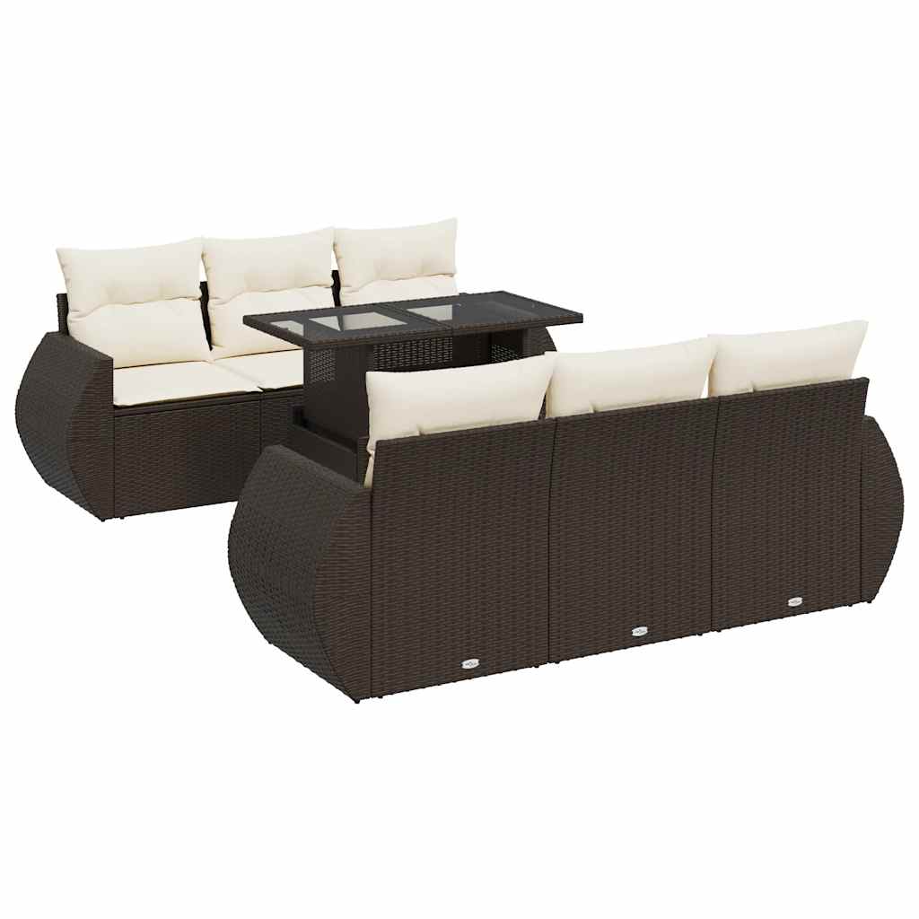 Set Divani da Giardino 7 pz con Cuscini Marrone in Polyrattan