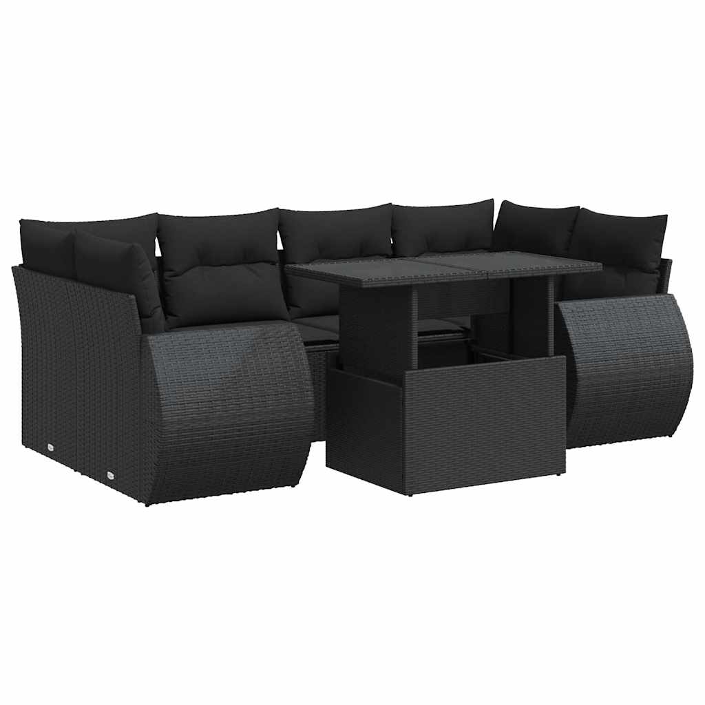 Set Divani da Giardino con Cuscini 7pz Nero Polyrattan