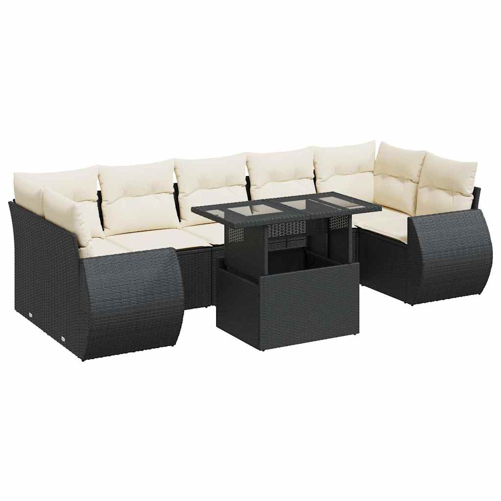 Set Divani da Giardino con Cuscini 8 pz Nero in Polyrattan