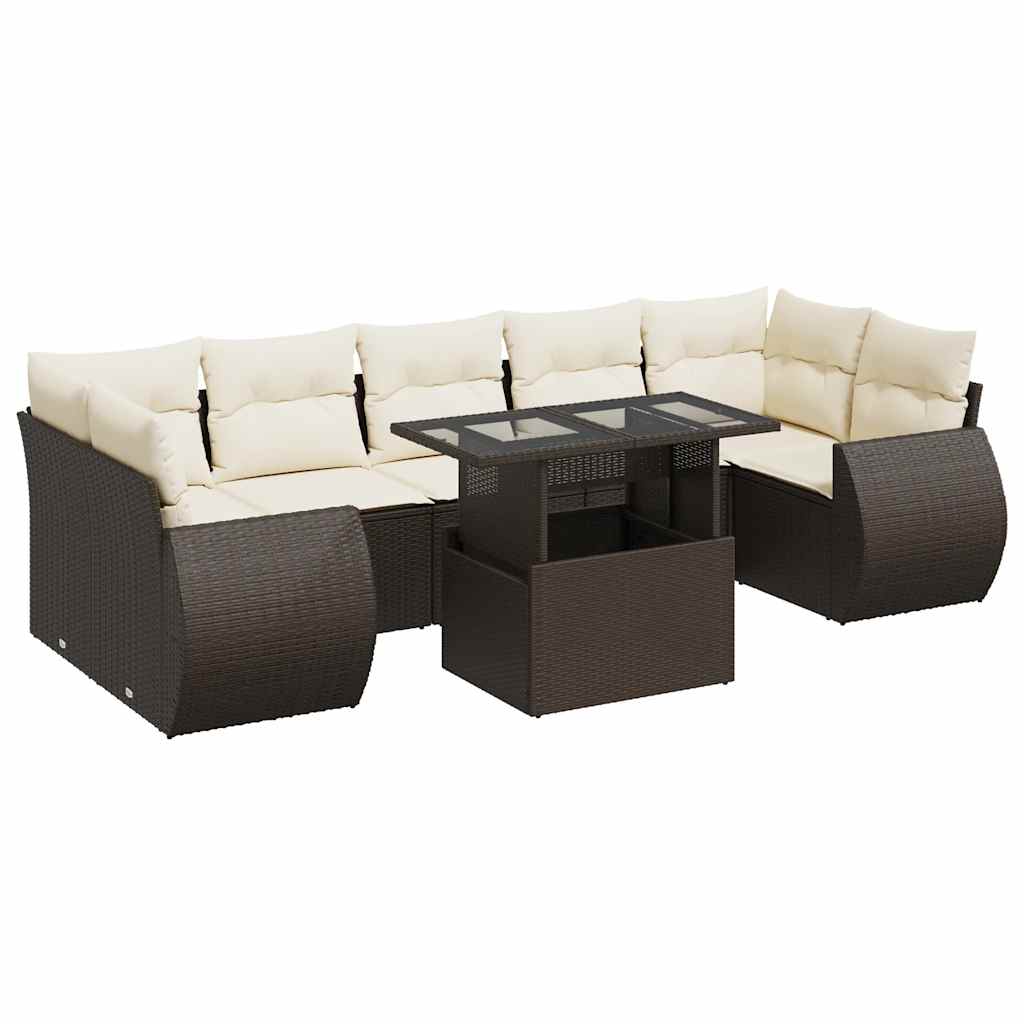 Set Divani da Giardino 8 pz con Cuscini Marrone in Polyrattan