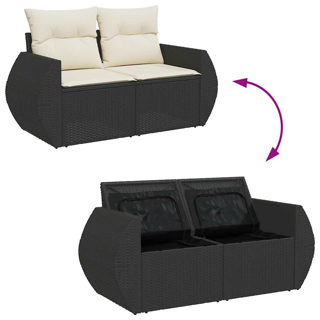 Set Divani da Giardino 9 pz con Cuscini Nero in Polyrattan