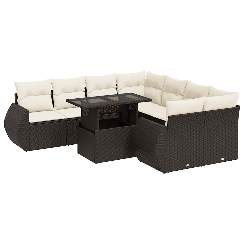 Set Divani da Giardino 9pz con Cuscini Marrone in Polyrattan