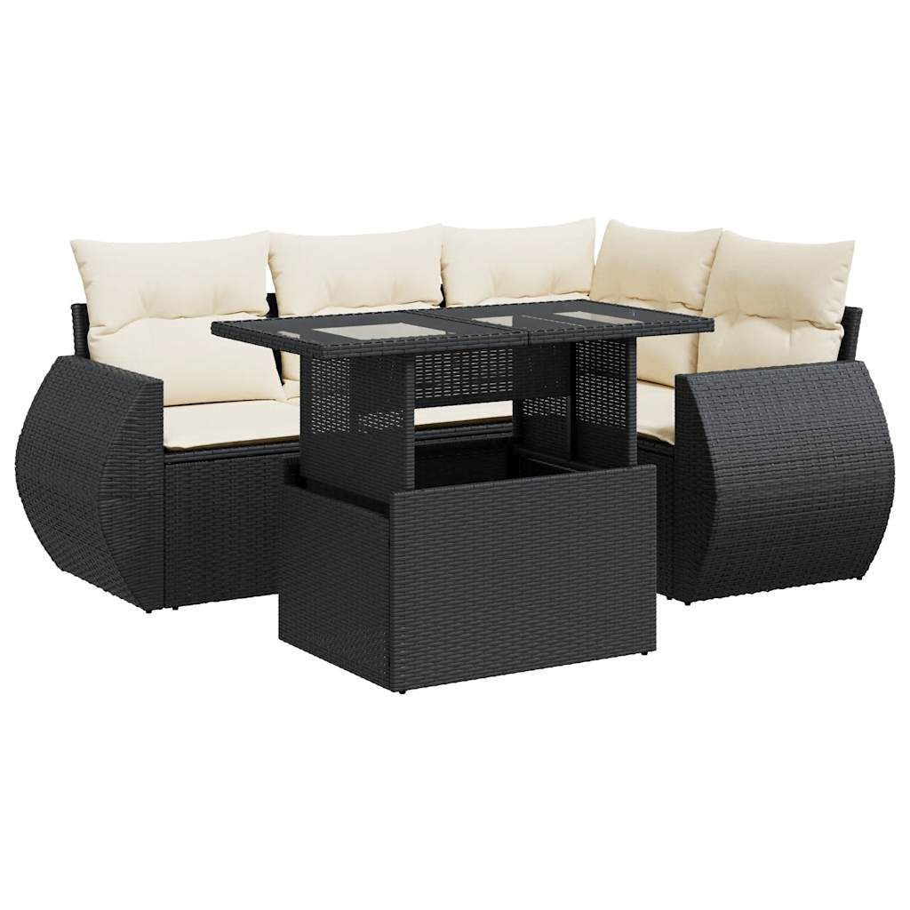 Set Divani da Giardino 5 pz con Cuscini in Polyrattan Nero