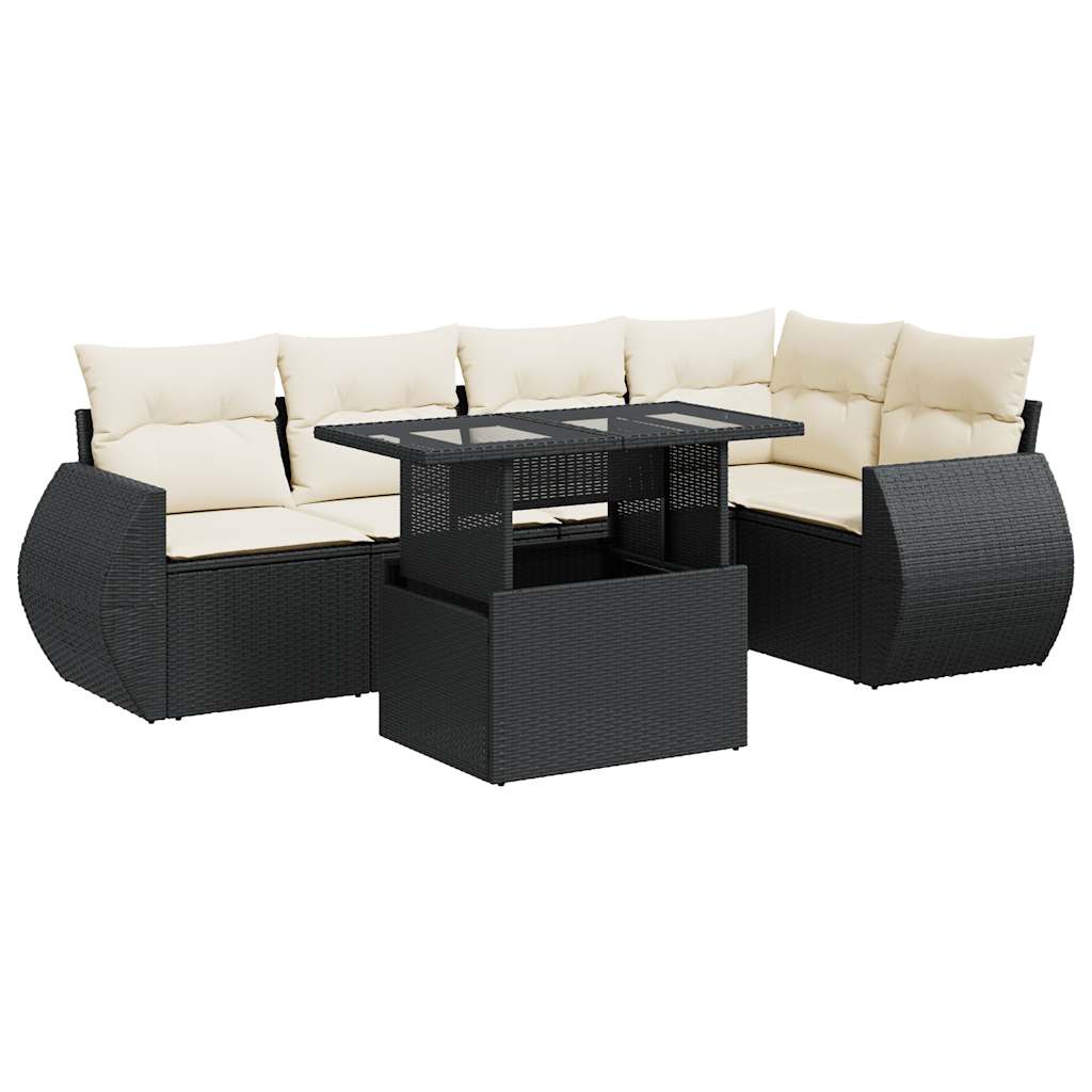 Set Divano da Giardino 6 pz con Cuscini Nero in Polyrattan