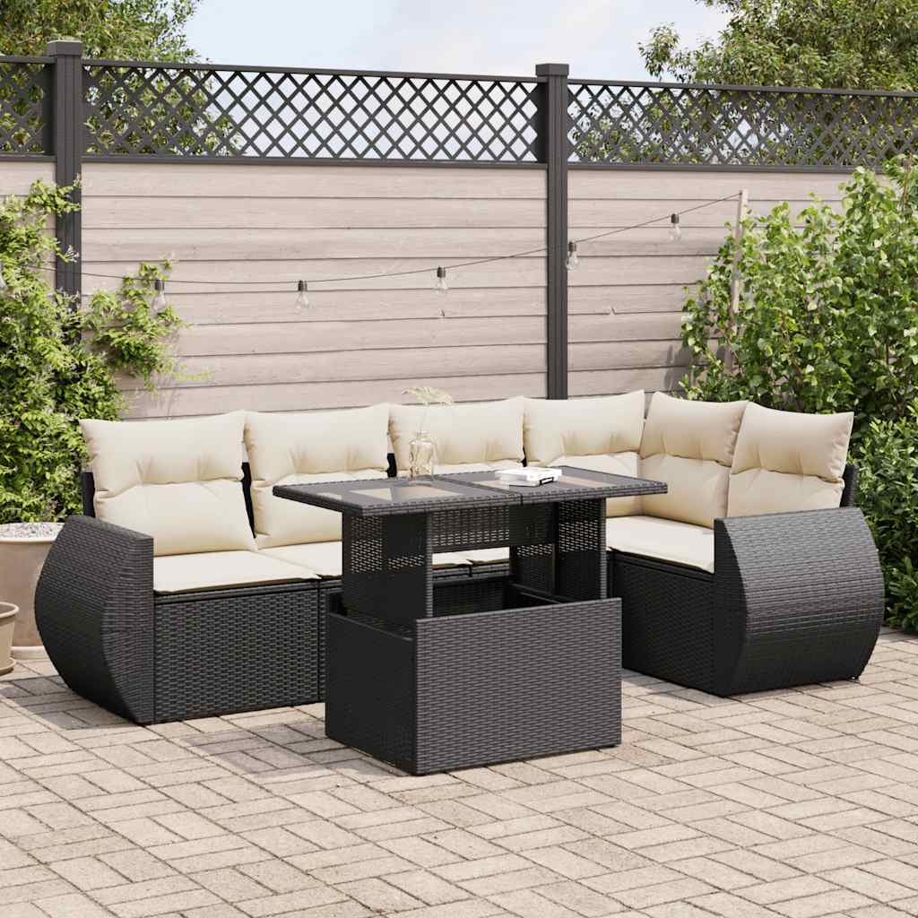 Set Divano da Giardino 6 pz con Cuscini Nero in Polyrattan