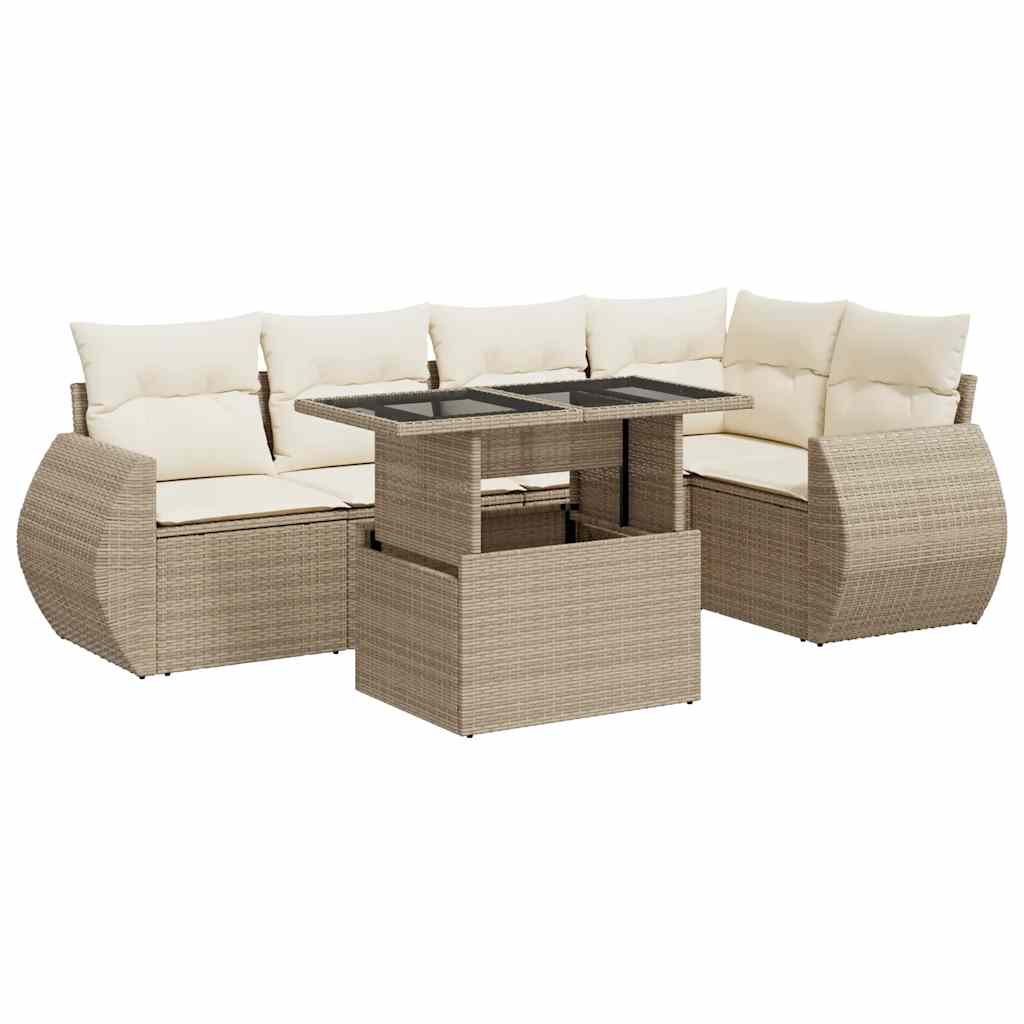 Set Divano da Giardino 6 pz con Cuscini Beige in Polyrattan