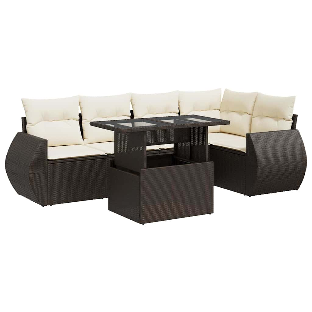 Set Divano da Giardino 6 pz con Cuscini Marrone in Polyrattan