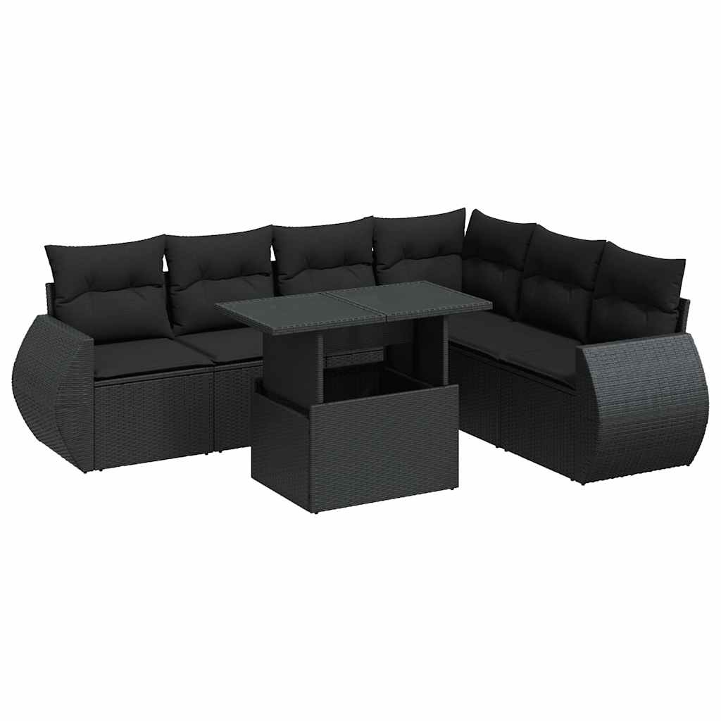 Set Divani da Giardino con Cuscini 7pz Nero Polyrattan