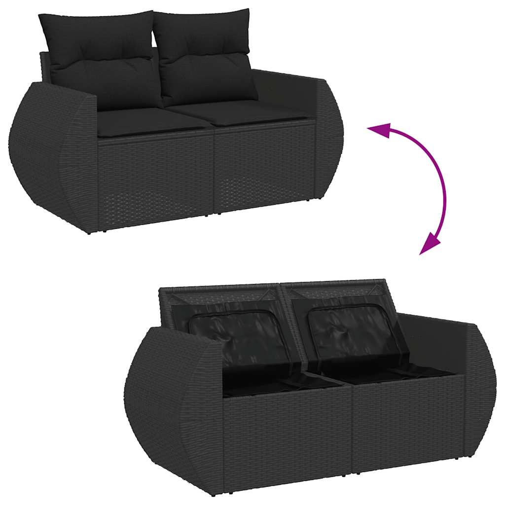 Set Divani da Giardino con Cuscini 7pz Nero Polyrattan