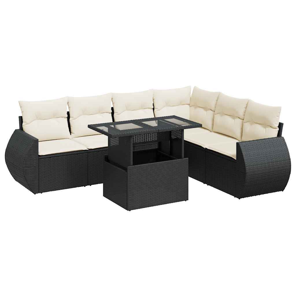 Set Divani da Giardino con Cuscini 7pz Nero Polyrattan