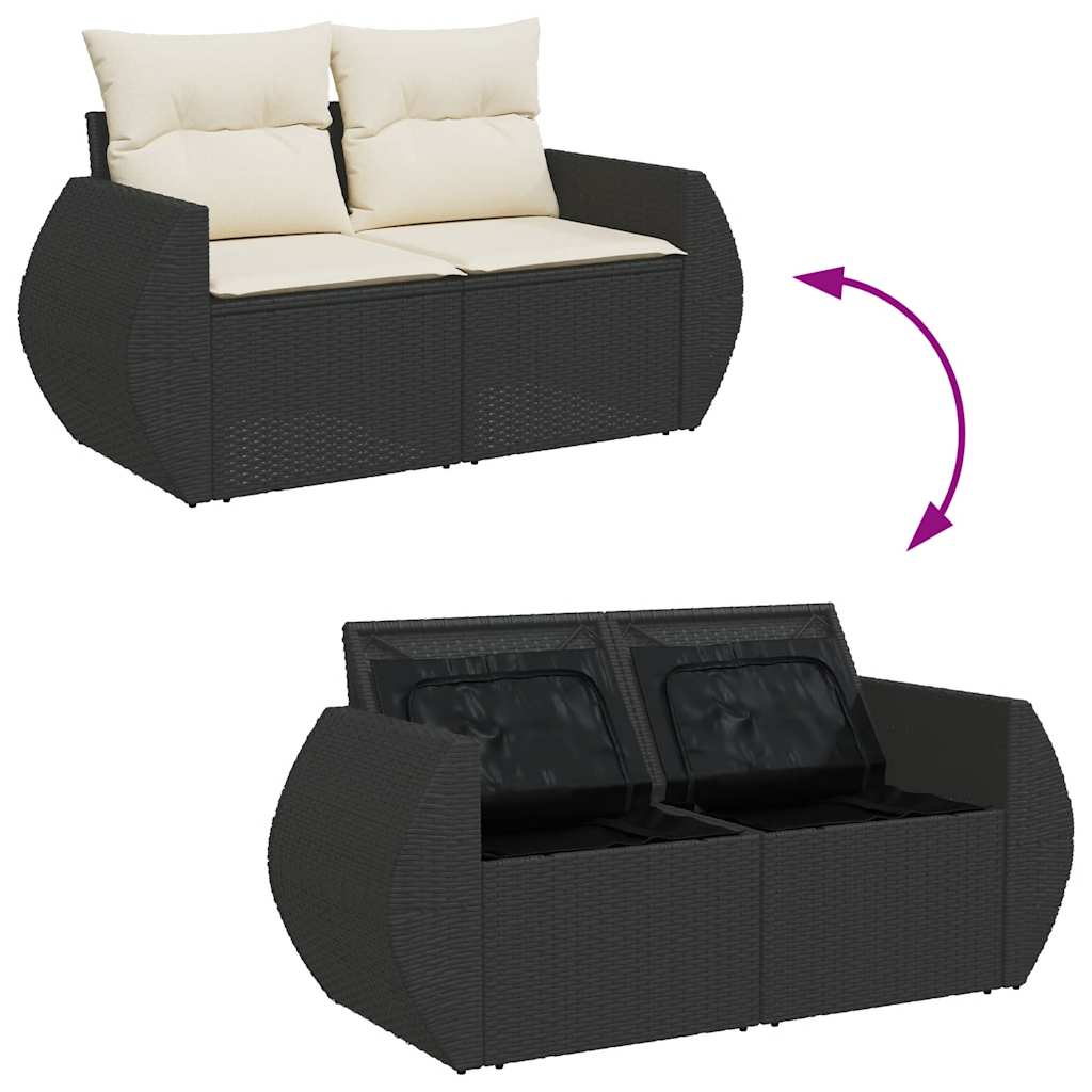 Set Divani da Giardino con Cuscini 7pz Nero Polyrattan