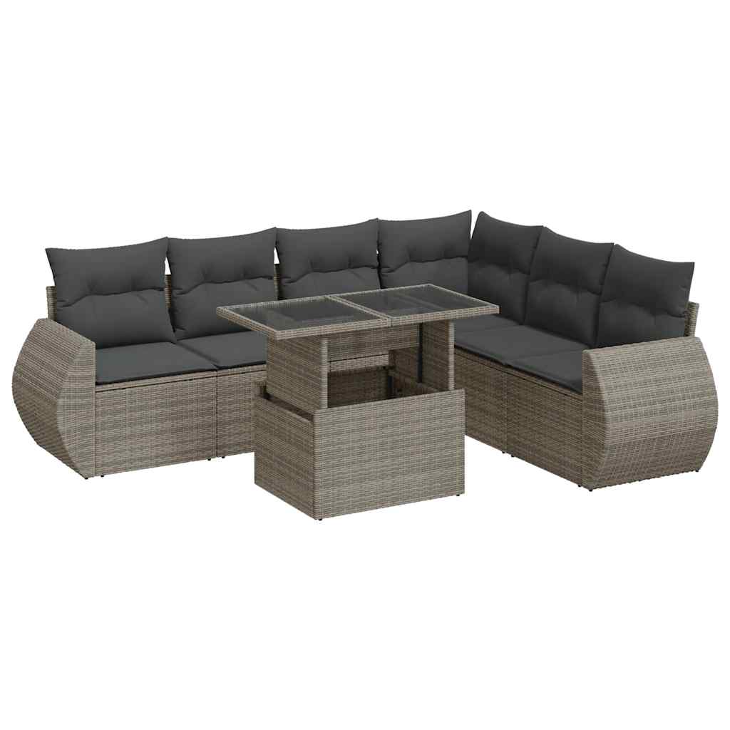 Set Divani da Giardino 7 pz con Cuscini Grigio in Polyrattan