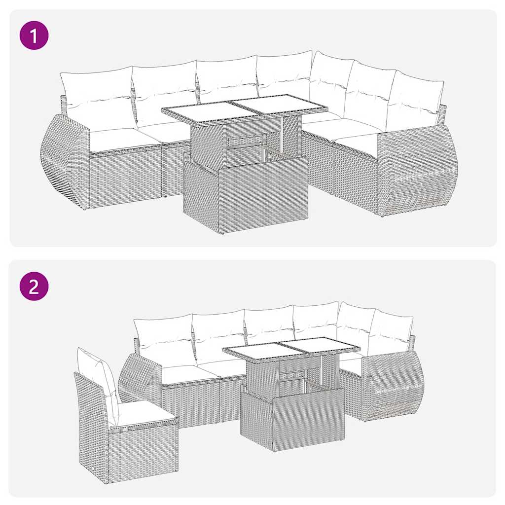 Set Divani da Giardino 7 pz con Cuscini Grigio in Polyrattan