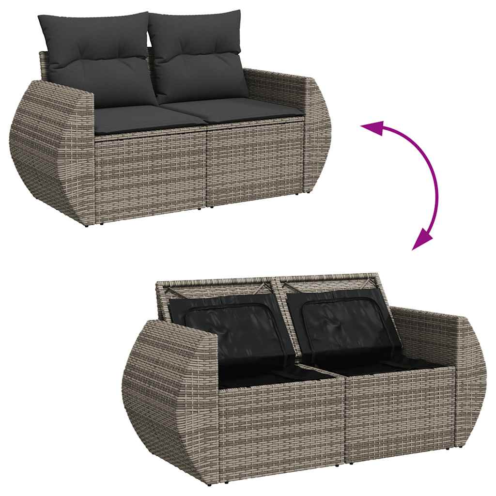 Set Divani da Giardino 7 pz con Cuscini Grigio in Polyrattan