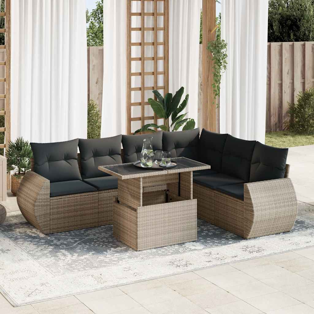 Set Divani da Giardino 7 pz con Cuscini Grigio in Polyrattan