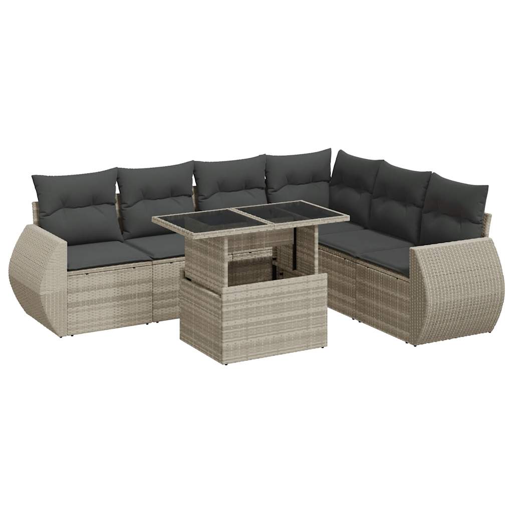 Set Divani da Giardino 7pz con Cuscini Grigio Chiaro Polyrattan