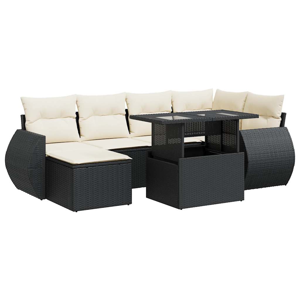 Set Divani da Giardino con Cuscini 7pz Nero Polyrattan