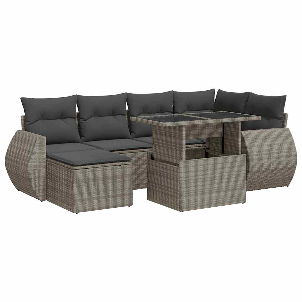 Set Divani da Giardino 7 pz con Cuscini Grigio in Polyrattan