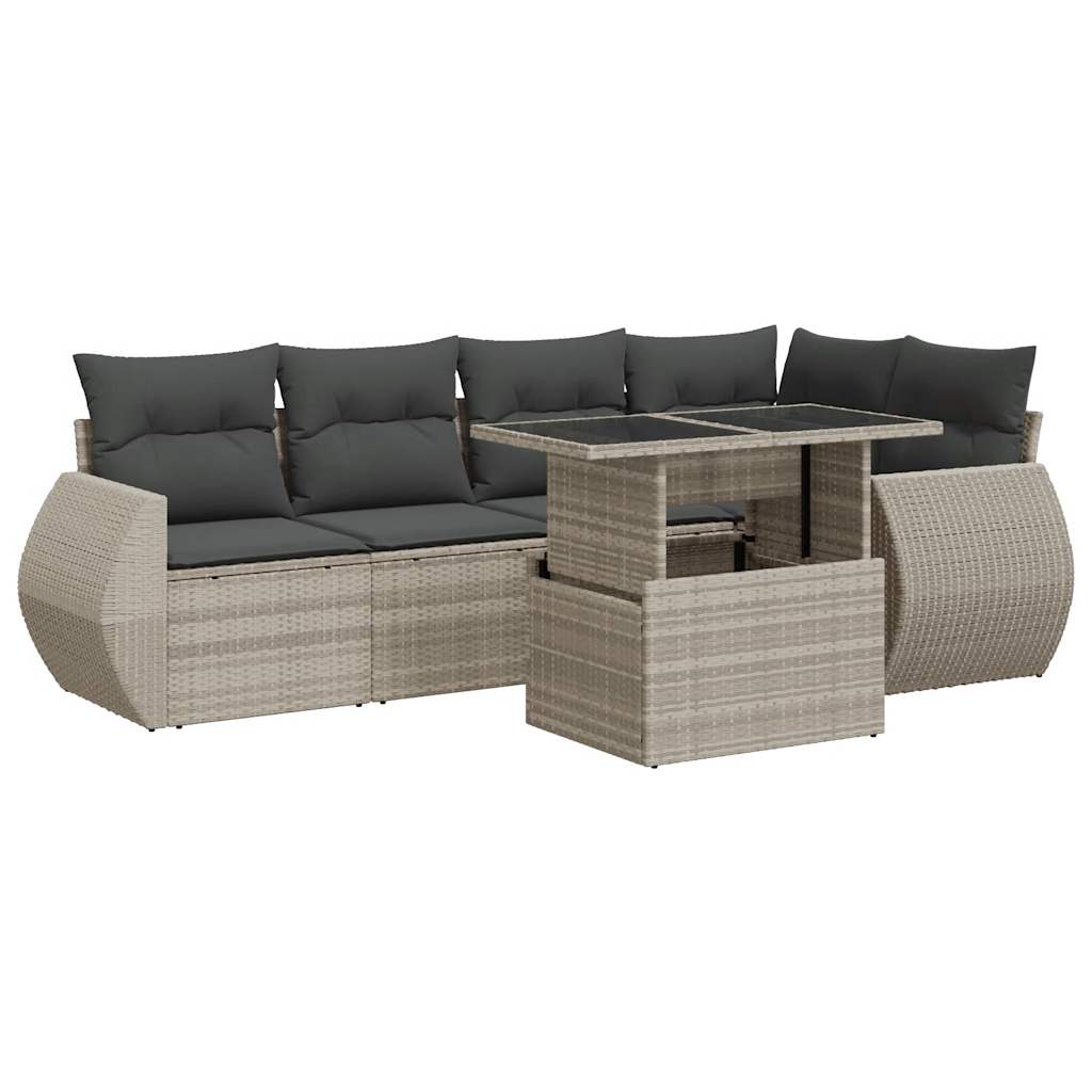 Set Divani da Giardino 7pz con Cuscini Grigio Chiaro Polyrattan