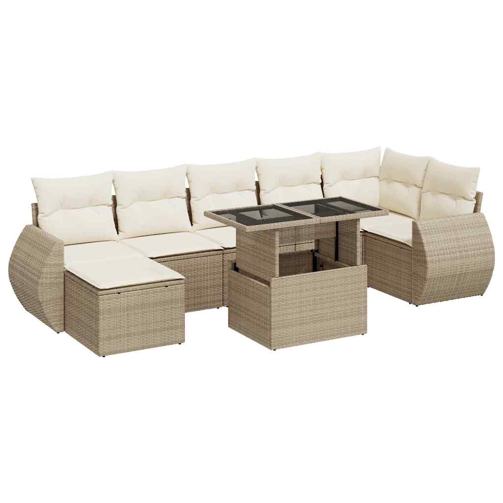 Set Divano da Giardino 8 pz con Cuscini Beige in Polyrattan