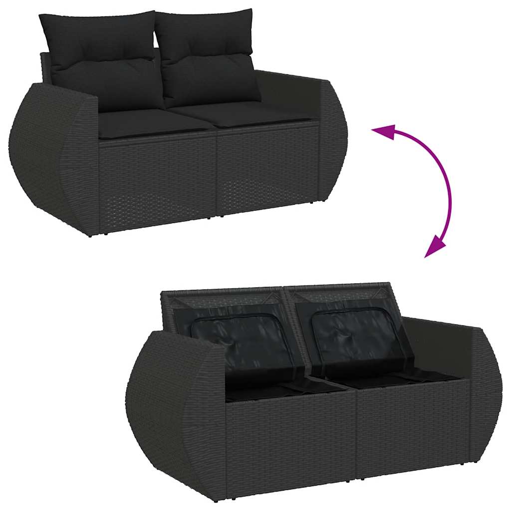 Set Divani da Giardino 9 pz con Cuscini Nero in Polyrattan